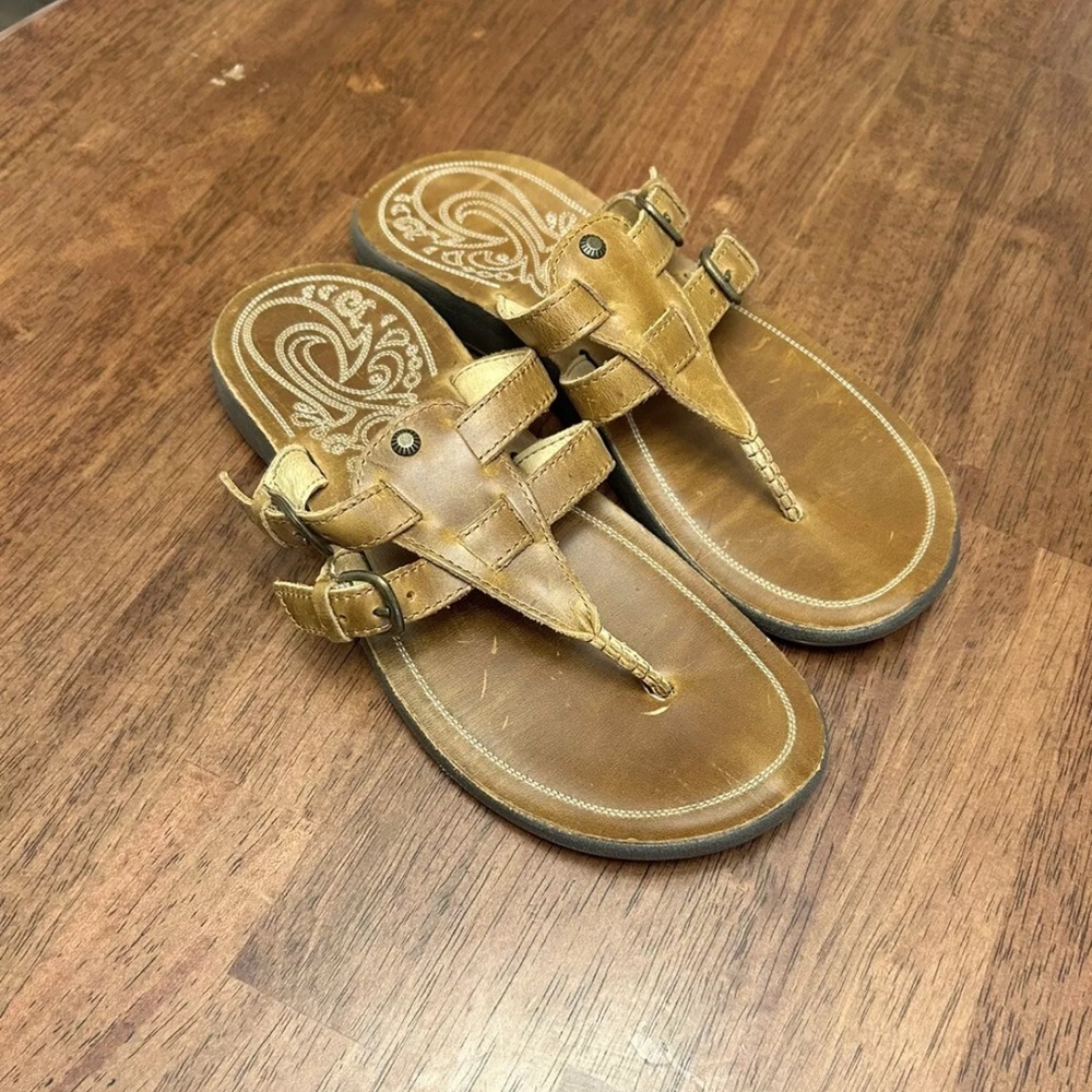 Olukai HONOKA'A Brown Leather Thong  Strappy Slip On Sandals Size 8 Women’s